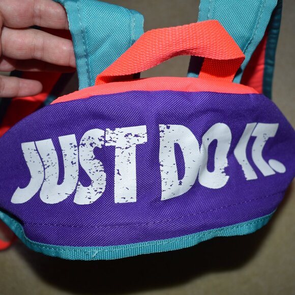 90's Vibe Nike Kids Backpack Purple Turquoise and Neon Orange/Pink Colorblock - Picture 3 of 6